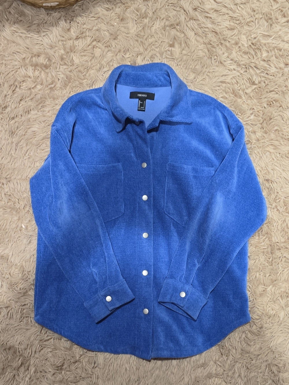 Forever 21 Bright Blue Corduroy Snap Shirt Jacket